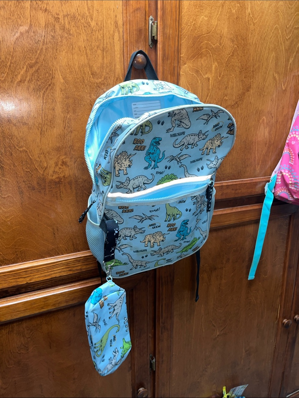 Kids Light Blue Dinosaur Print Backpack